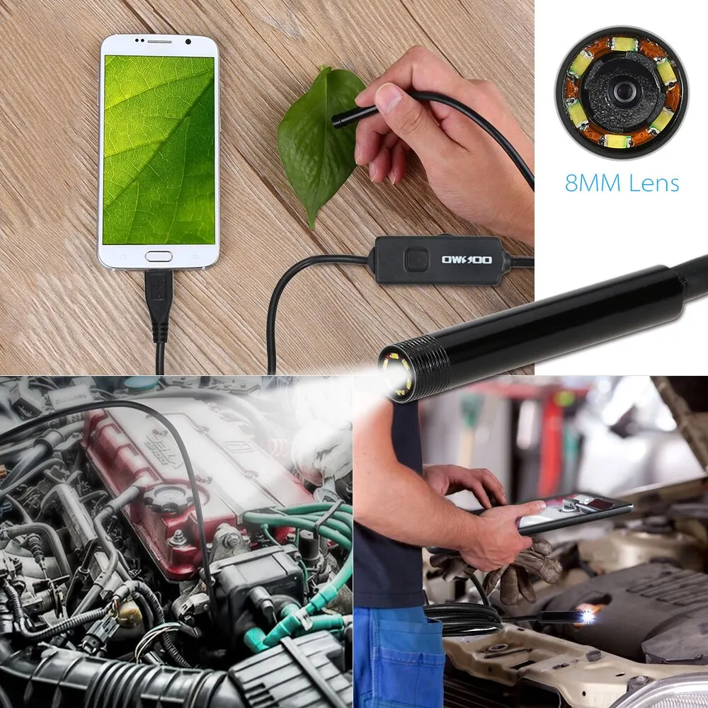 Car diagnostic scanner tool Android OTG USB Wire Endoscope Inspection Borescope 5M 2M 1M HD 6LED 8MM Lens Snake Tube Camera