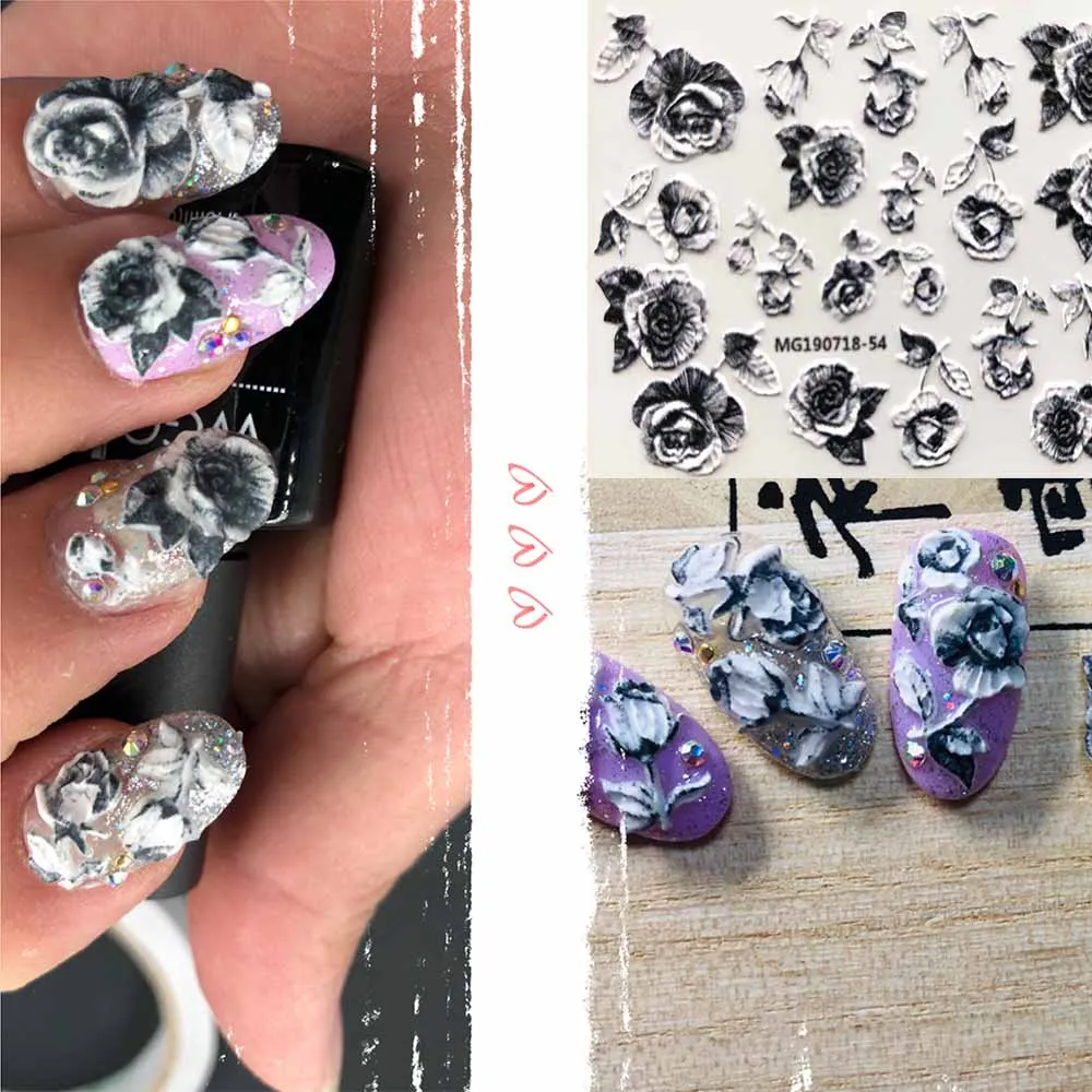 3D акриловые Выгравированные наклейки для ногтей, зимние цветные цветы, дизайнерские Водные Наклейки, эмаистичные наклейки для ногтей, водные горки, наклейки Z0252|Стикеры и наклейки|   | АлиЭкспресс