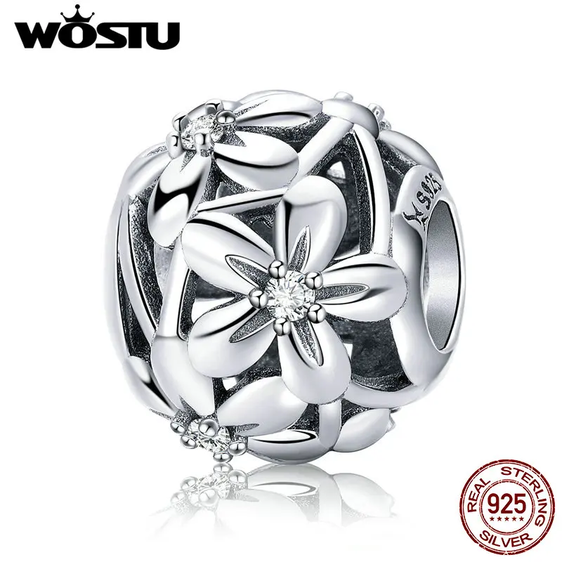 WOSTU 100% 925 пробы серебро ажурные цветы очарование подходит оригинальный Сделай Сам