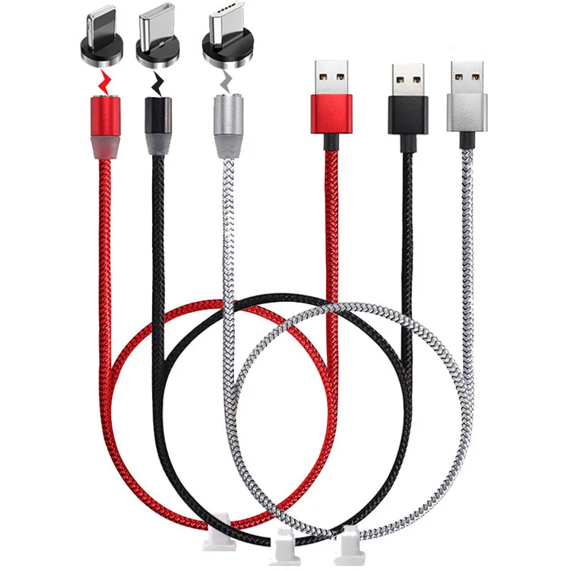 Магнитный кабель для быстрой зарядки Type C Micro USB 2 м красный нейлоновый провод Lightning