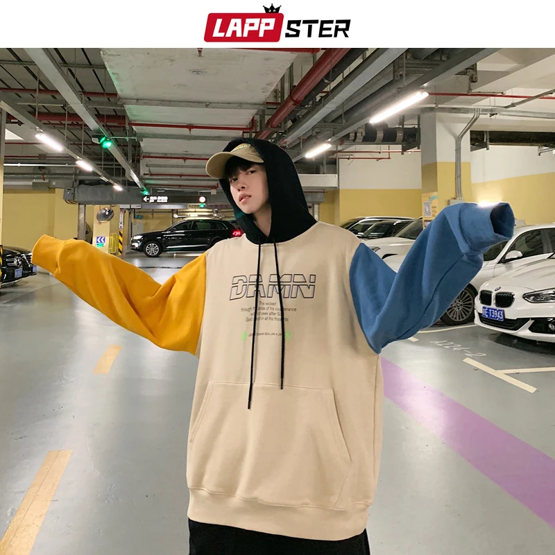 LAPPSTER Men Streetwear Patchwork Fleece Hoodies 2020 Mens Hip Hop Oversized Hoodie Male Korean Harajuku Hooded Hoodie Plus Size LAPPSTER Men Streetwear Patchwork Fleece Hoodies 2020 Mens Hip Hop Oversized Hoodie Male Korean Harajuku Hooded Hoodie Plus Size