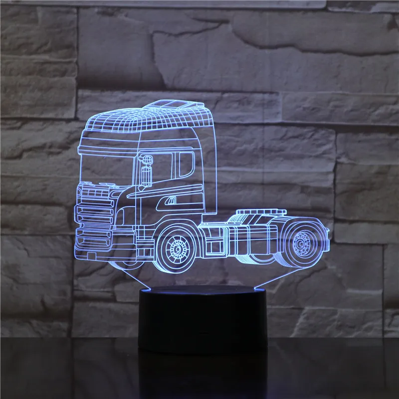 Контейнеровоз 3D светодиодный светильник 7 цветов сенсорный пульт дистанционного управления Usb настольная лампа Lampara лампа пожарная машина грузовик инженерный автомобиль - Испускаемый цвет: 7 Colors Changable