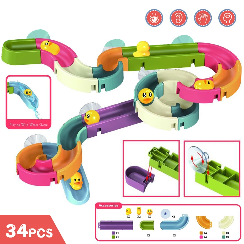 DIY Kids Bath Toys Wall Suction Cup Marble Race Run Track Bathroom Bathtub Baby Play Water Games Toy Kit for Children 10