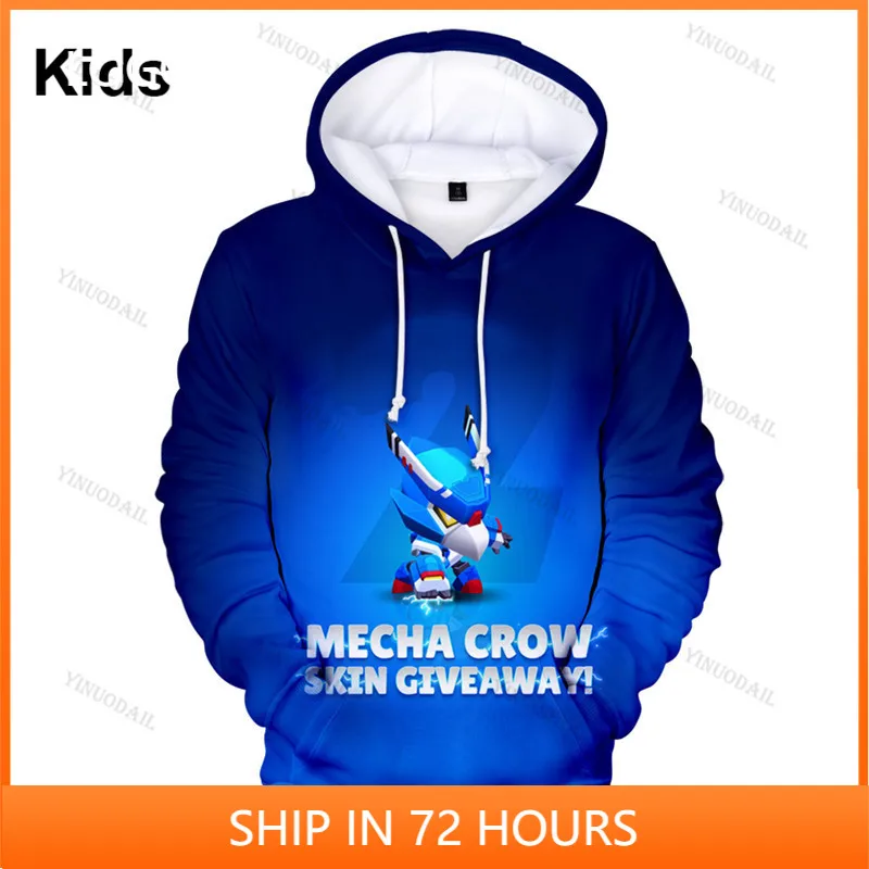 

Mecha Crow Shooter Kids Hoodie Leon Shooting Game Spike 3D Sweatshirt Tops Boys Girls Brawling Cartoon Star Tops Teen Clothes