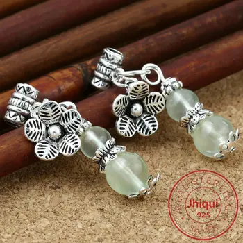

1pc 925 Sterling Silver Crystal Prehnite Bottle Gourd Shape Charms Fit DIY Bracelet Necklace Fine Jewelry Making