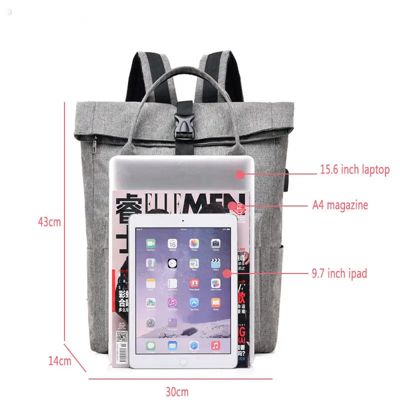 Вместительный холщовый рюкзак для ноутбука мужчин и женщин школьный ранец с USB