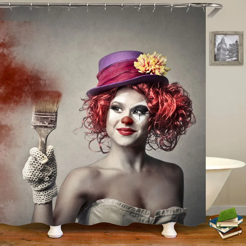 High Quality Printed Hat Girls and green women's lips Clown Polyester Fabric Bathroom Waterproof Shower Curtains | Дом и сад