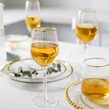 

Brief Gold Rim Glasses Lead-free Glass Goblet Eco-Friendly Household Wine Champagne Cup Cocktail Whisky Tumblers Party Drinkware