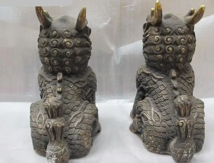 Voge gem S7218 Китай собака scutum дракон Бронзовый маленький Килин пара статуя животного D0318