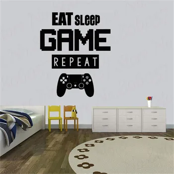 

Wallpaper Game Handle Wall Stickers Pared Game Zone Wall Vinyl Decal Eat Sleep Game Repeat Sticker Decoration Kids Decals WL872