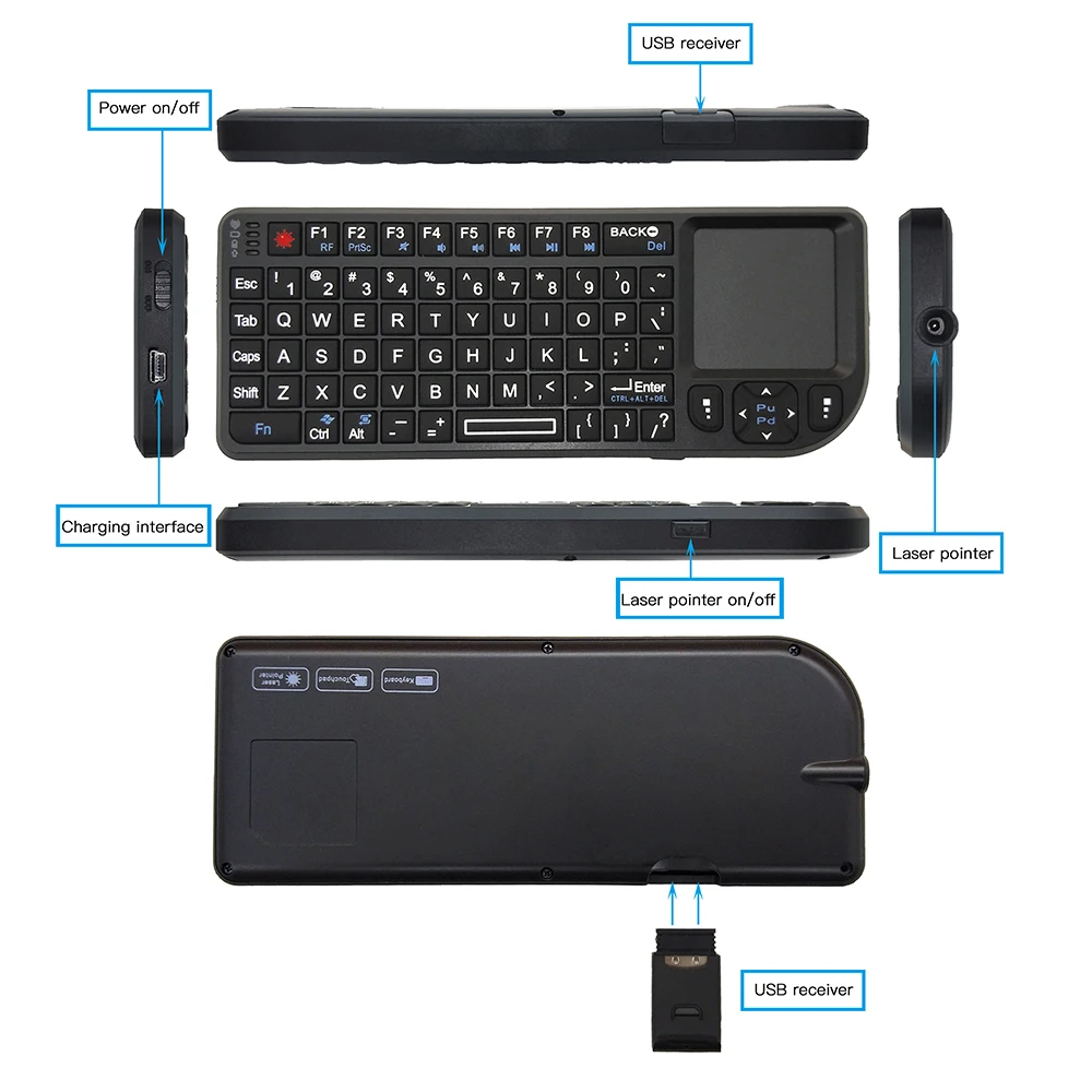 Kopen A8 Multifunctionele Fly Mouse 2.4 GHz Mini Draadloze Toetsenbord USB Ontvanger ABS Witte Achtergrondverlichting Met Touchpad Projector TV