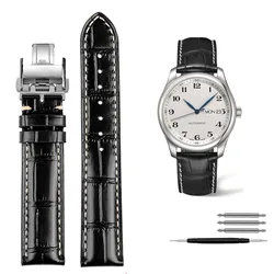 Premium Genuine Leather Watchband Strap - Elegant Cowhide Bracelet in Multiple Sizes - 21mm (Black Folding clasp)