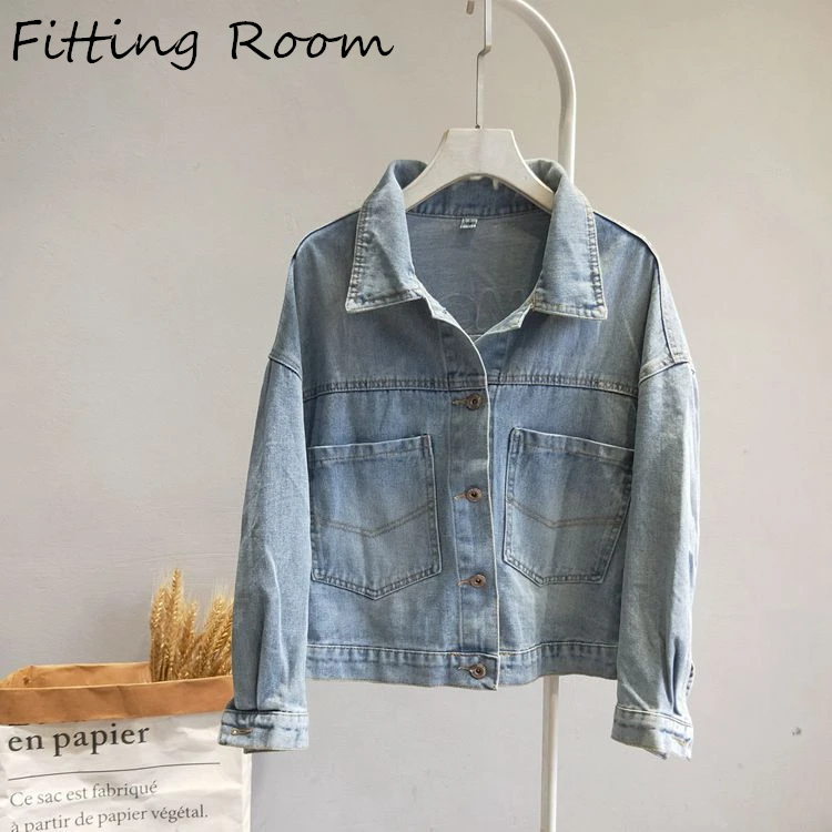 

Real Shot Fitting Room Autumn And Winter New Women Solid Splice Denim Jacket 2019 Wild Retro Loose Thin Fashion Casual Coats