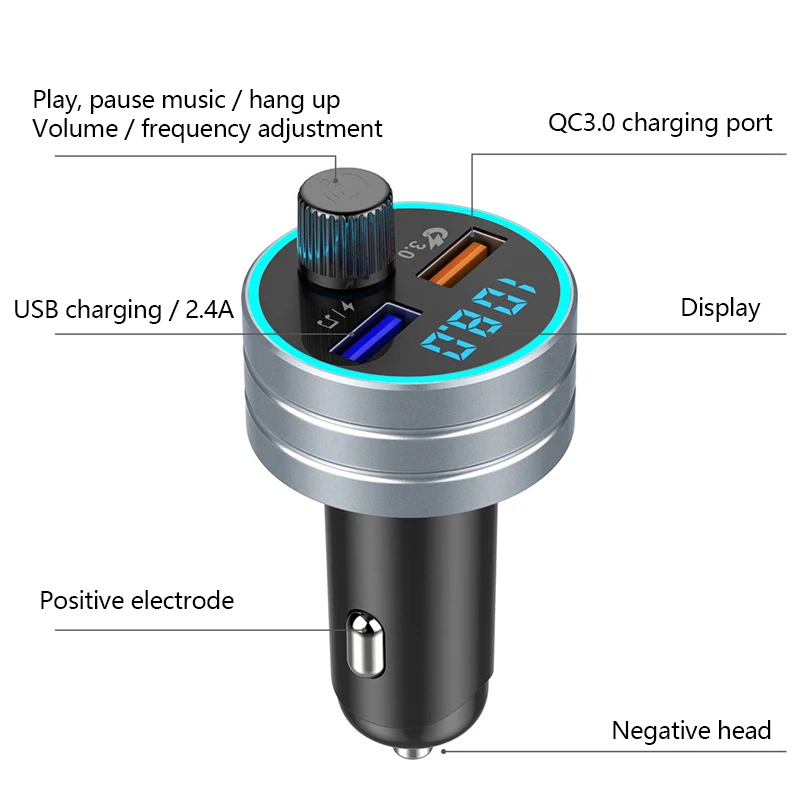 FM трансмиттер автомобильный с поддержкой Bluetooth и mp3 плеером 2 USB