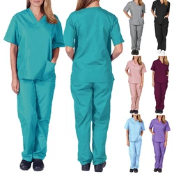 Uniforme enfermeira mulher de duas peças terno de enfermagem médico manga curta top pant sólido roupas de trabalho ternos de calças de hospital