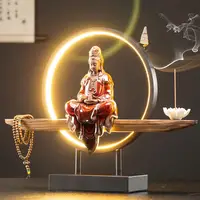 Estatua de Bodhisattva Guanyin de reflujo, soporte quemador de incienso con 20 conos de estilo chino, decoración de iluminación LED Zen de cerámica