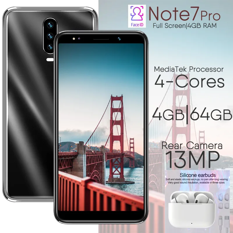 Смартфон Note 7 pro 4 Гб ОЗУ 64 ПЗУ экран 5 дюйма четырёхъядерный 13 МП Android мобильный