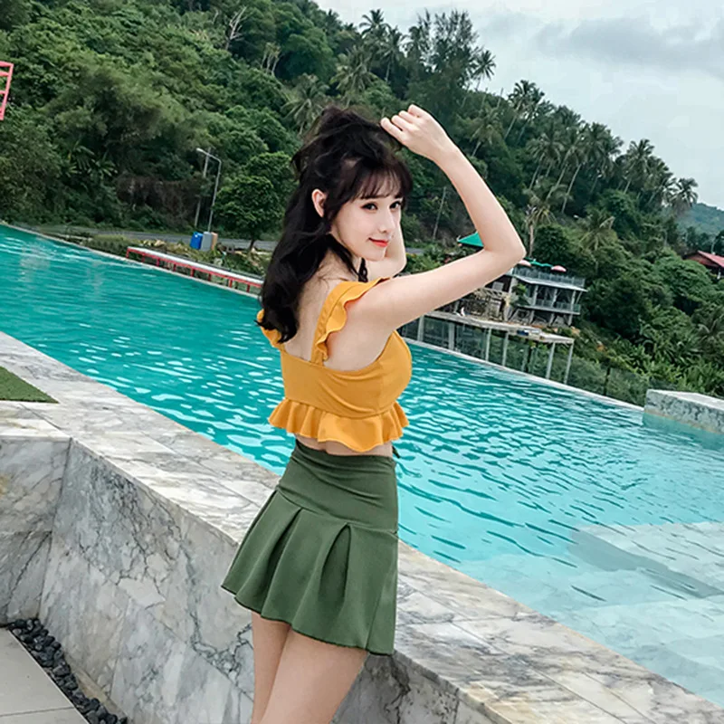 

Bathing Suit Women's Two-Piece Set Split Type Bikini Tour Bathing Suit Skirt Conservative Boxer Graceful qing xin wen quan Tour