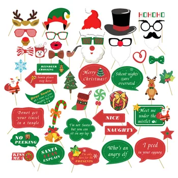 

Besegad 49pcs Funny Christmas Photo Booth Selfie Props Picture Backdrop Decorations Set for Festival Xmas Holiday Party Supplies