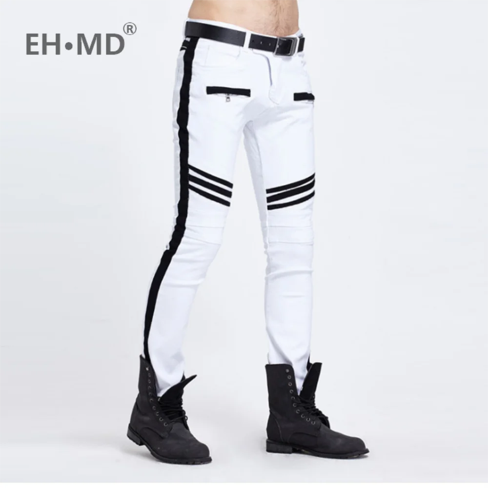 EH·MD® 2020 New Jeans Men Black and White Folding Oversize