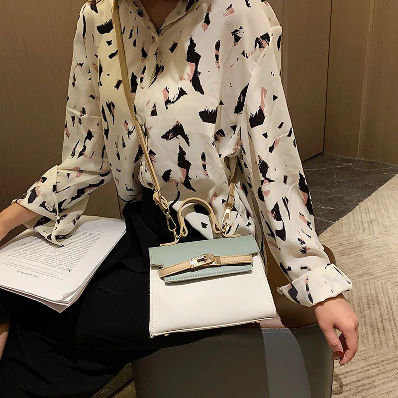 

Non-mainstream Design 2019 New Style Korean-style Fashion Simple Versatile Kelly Bag Shoulder Diagonal Hand Contrast Color Small
