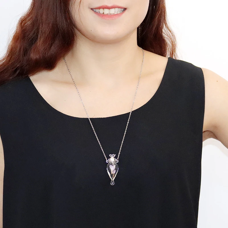 1PC Clear Heart Bottle Essential Oil Pendant Murano Glass Perfume Necklaces Stainless Steel Chain Perfumes For Women