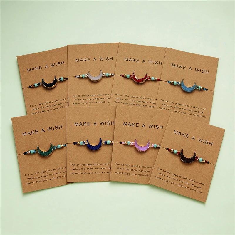 

Ailodo Make a Wish Colorful Resin Moon Woven Paper Card Bracelet Adjustable Lucky Red String Bracelets Fashion Jewelry LD359