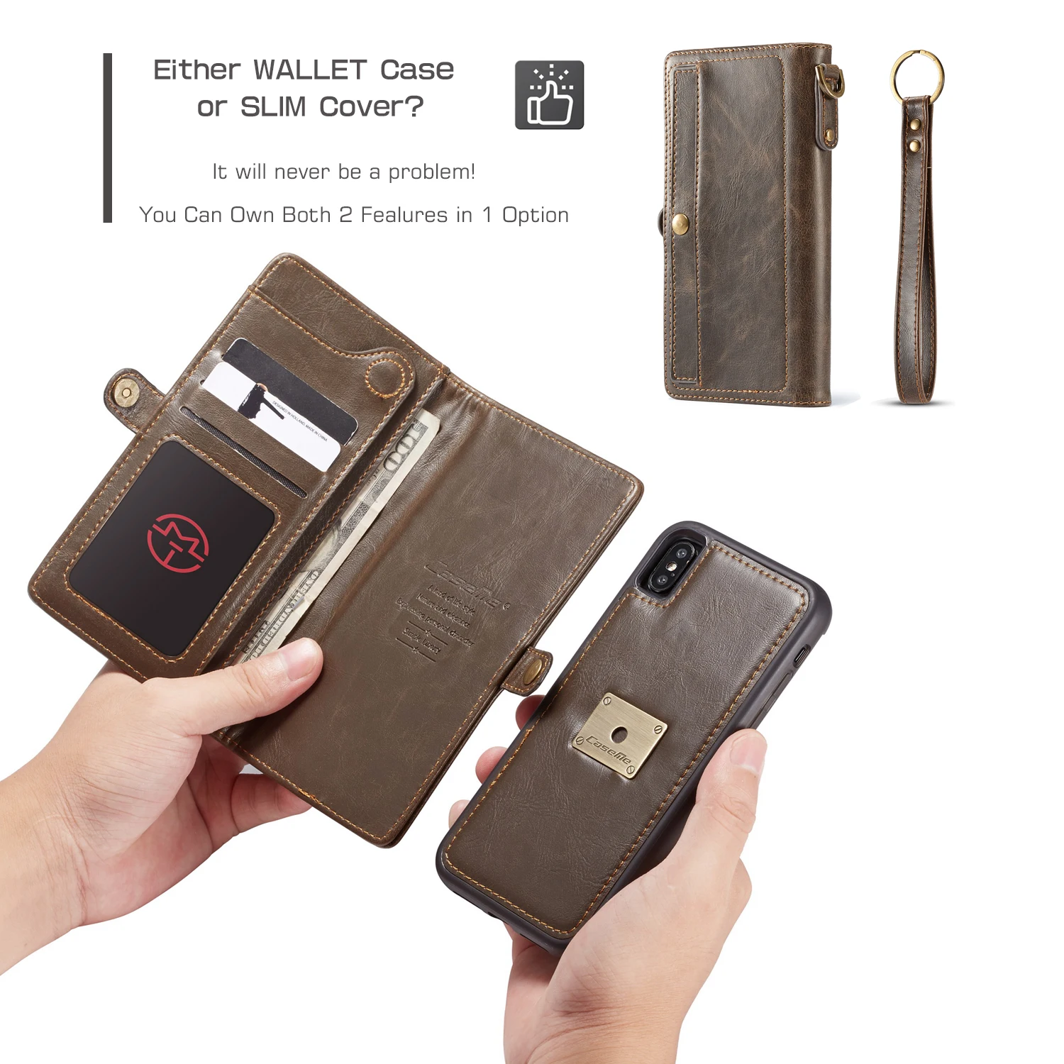 

CaseMe For iPhone X XR XS MAX Luxury Leather Multifunction Magnetic Flip Wallet Slot Stand Separable For iPhone 8 7 6 Plus Cover