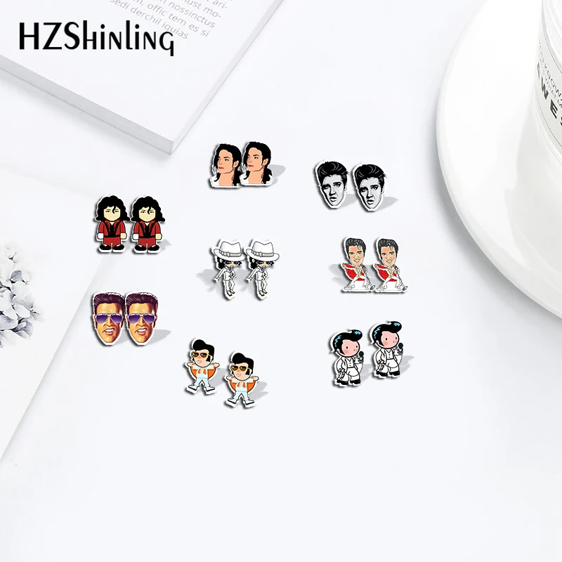Очаровательные акриловые серьги с милым рисунком Элвиса MJ, микаэлджексона, серьги-гвоздики из эпоксидной смолы ручной работы, ювелирные изделия