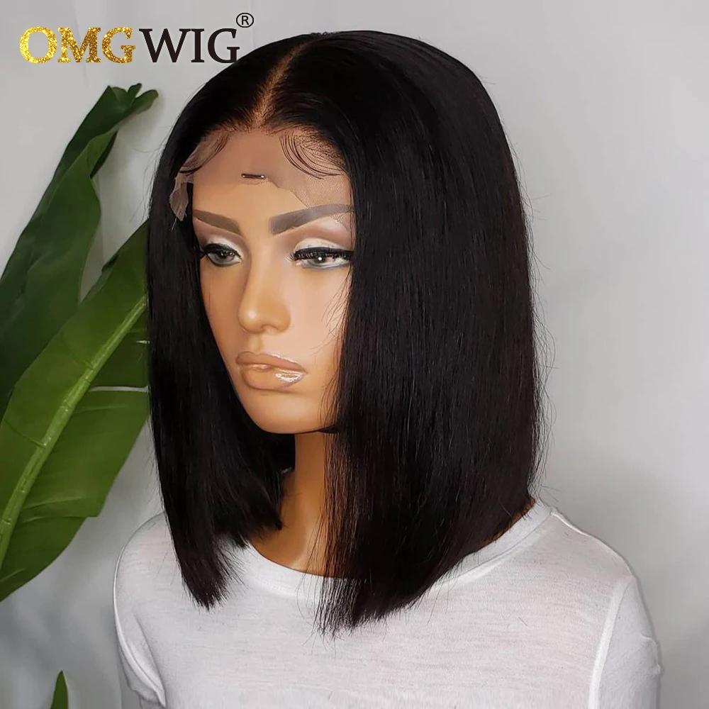 Human Hair Wig 13x4 Lace Frontal Bone Straight Blue Colored 4x4 Short Bob For Black Women Pre Plucked Brazilian Remy Hair