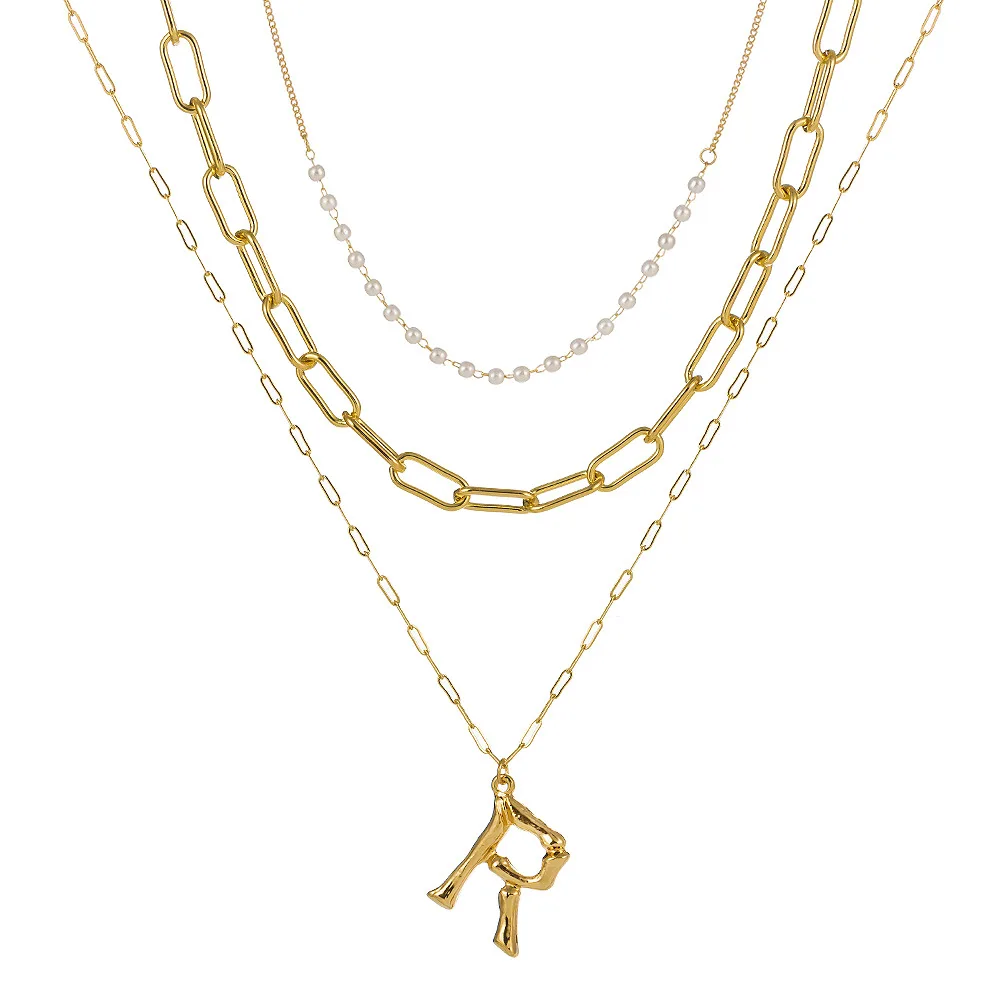

Fashion letters multi-layer necklace natural round beads jewelry personality wild pendant Christmas accessories hot sale
