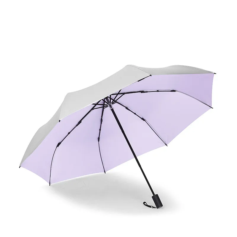 Серебряный 3 складной ручной открытый зонтик от солнца маленький карманный дождь двойного назначения черное покрытие ультра легкий 3 складной зонтик - Цвет: Фиолетовый