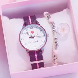 Модные женские часы повседневные минимализм элегантные фиолетовые женские часы нейлоновый ремешок Кварцевые женские наручные часы