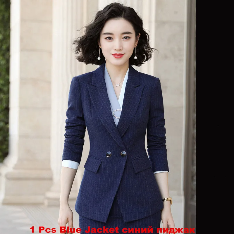 Полосатая юбка костюм профессиональный костюм офисный костюм для дам Униформа куртка с длинными рукавами юбка брюки формальная рабочая одежда 966 - Цвет: blue jacket