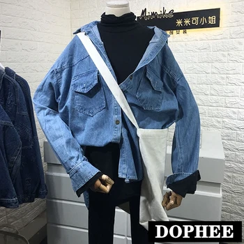 

New Spring and Autumn Korean High Collar Vest Shirt + Lapel Denim Shirt Two-piece Set Women's Loose Jeans Blouse Female Tops