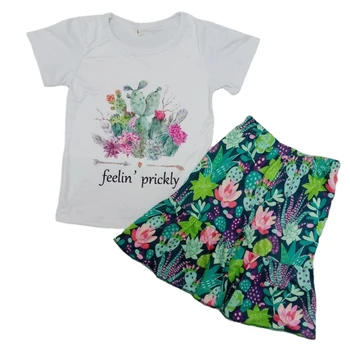 

RTS Summer fashion baby Girls Clothing Kids cute sets Children Clothes Suit Cactus pattern print T-Shirt capris 2Pcs Outfits