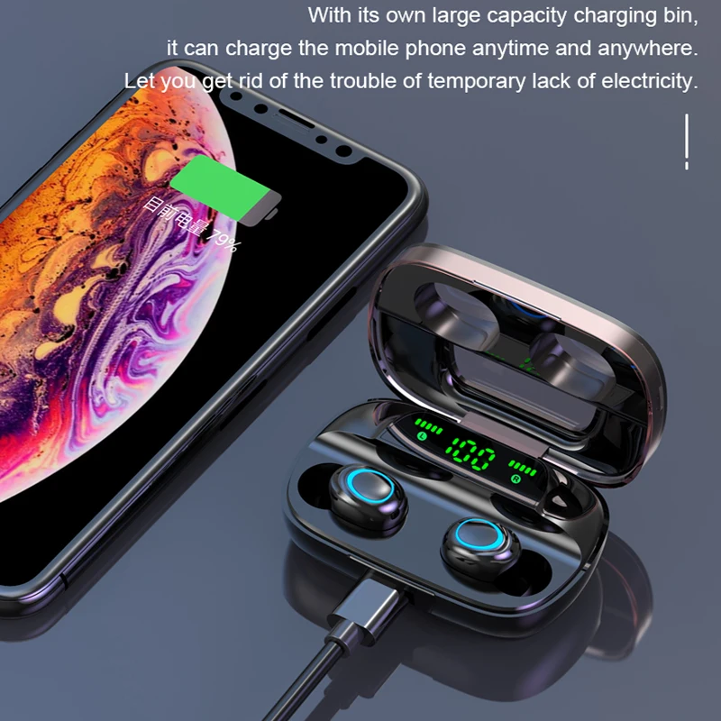 Беспроводные наушники, TWS, Bluetooth 5,0, спортивные наушники, светодиодный дисплей, 3500 мА/ч, источник питания, с функцией распознавания отпечатков пальцев, сенсорное шумоподавление