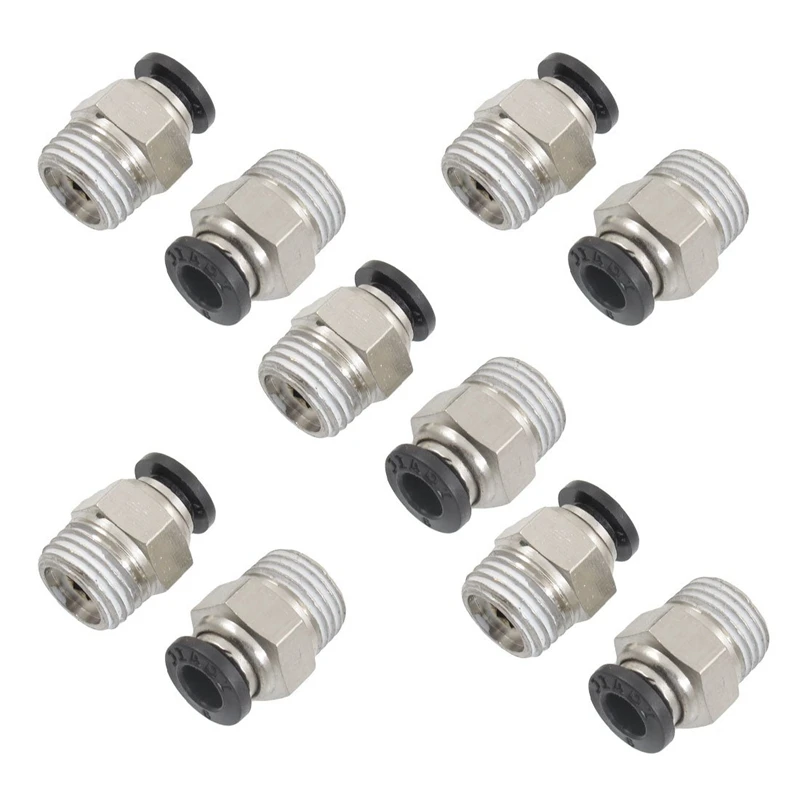 

10 Pcs 1/4" PT Male Thread 6mm Push In Joint Pneumatic Connector Quick Fittings