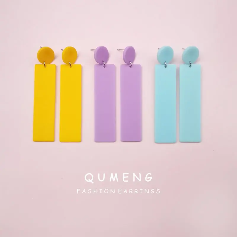 QUMENG корейские простые геометрические модные серьги элегантные прямоугольные
