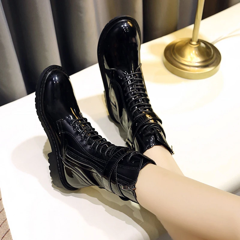 GRITION/женские ботинки; Зимние ботильоны в байкерском стиле на низком каблуке 3,5 см, на молнии; модная удобная обувь в британском стиле, увеличивающая рост