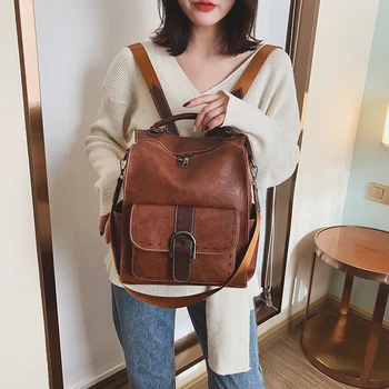 

Luxury Women Backpack 2020 Vintage Travel PU Leather Backpack Large Capacity Bookbag High Quality School Bags for Teenage Girls