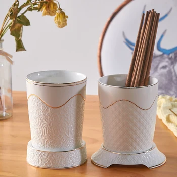 

European Ceramic White Chopsticks Tube Drain Storage Box Kitchen Knife Fork Spoon Storage Rack Bone Porcelain Chopsticks Cage