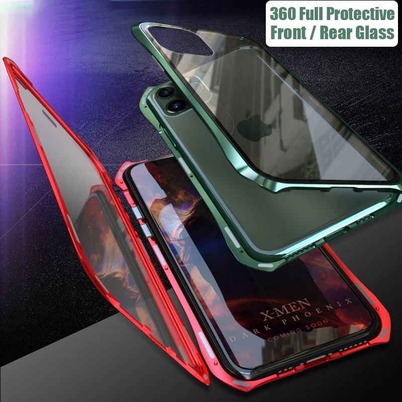 360 Full Body Protective Case For iPhone 11 Pro Max Phone Metal Shell Bumper&Duoble Side Tempered Glass iPhone11 Pro etui funda