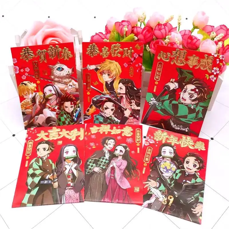 Красные конверты 2021 рассекающий демонов Kimetsu No Yaiba 6 шт. Мультяшные новогодние