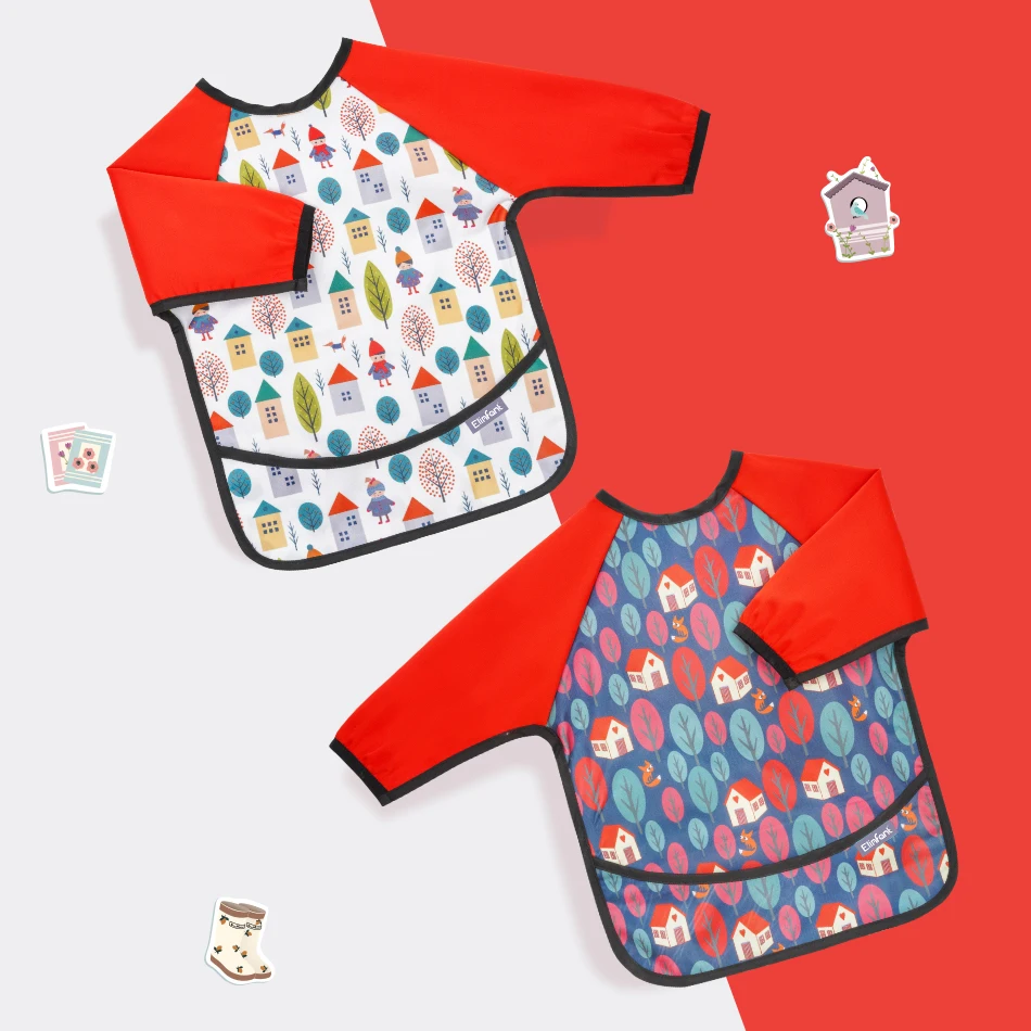bws04-baby bibs Elinfant нагрудники с длинным рукавом, водонепроницаемый нагрудник для малышей и малышей с карманом, светильник, нагрудник, моющийся, один размер, нагрудники для кормления - Цвет: bws04-baby bibs
