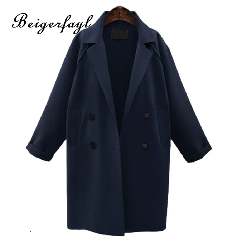 Beigerfayl Тренч Femme шерстяные пальто длинные Casaco Corta Vento Feminino воротник Баян тренкот 9202 - Цвет: Тёмно-синий