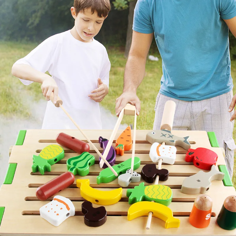 

Children GIRL'S Play House Model BBQ Barbecue Baby Educational Kitchen Kitchenware Wood Barbecue Grills Toy Parent And Child