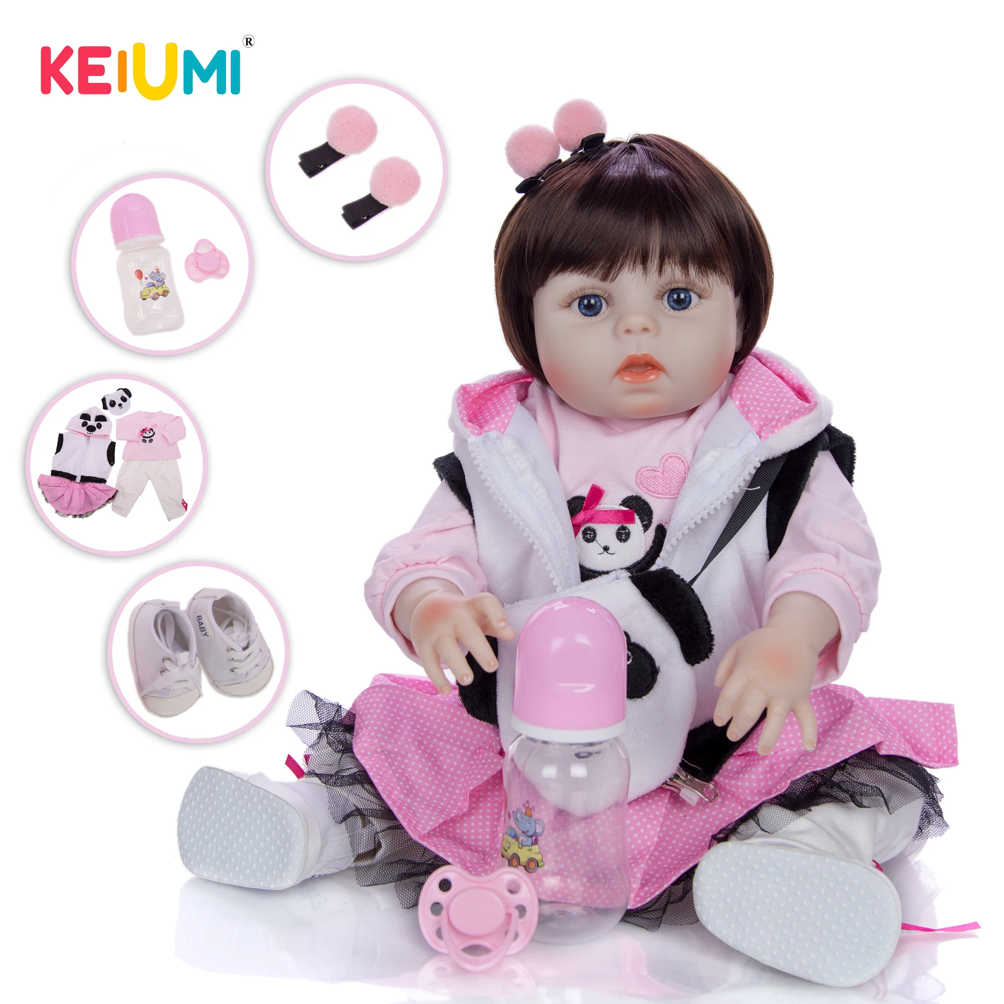 KEIUMI Мода Косплей панда Reborn Baby Dolls полный силиконовый винил 48 см реалистичный Reborn Boneca