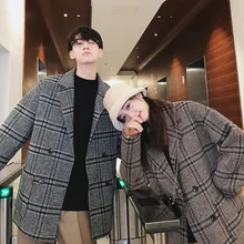 Зимнее шерстяное пальто, мужская мода, Ретро стиль, повседневная клетчатая куртка, Свободное длинное пальто, Мужская Уличная одежда, дикая пара, ветровка, Мужское пальто