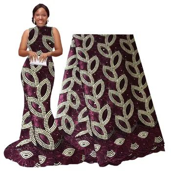 

Ourwin African Burgundy Lace Fabric Embroidery Polyester Beaded French Net Lace Fabrics High Quality Latest African Laces 2019